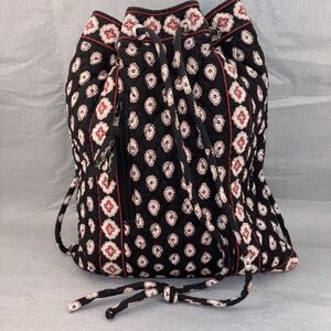 Vera Bradley Classic Black Backsack Drawstring Backpack Quilted Paisley Retired‎